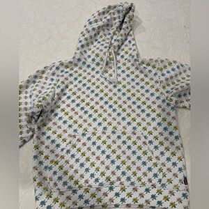 Icecream White Hoodie with Blue, Yellow, Tan Cartoon Print